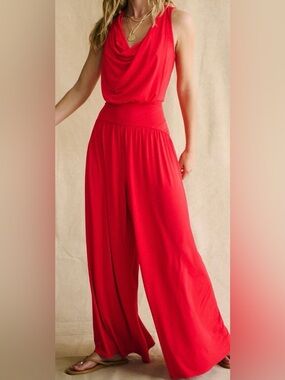 Free People Red royals one piece wide leg